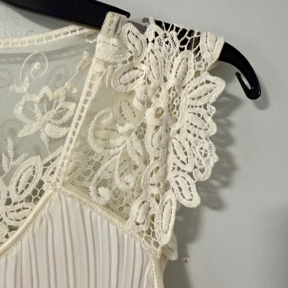 Amanda‎ Lane Ivory Pleated Lace Cap Sleeve Shift Dress Size 4 New With Tags VTG